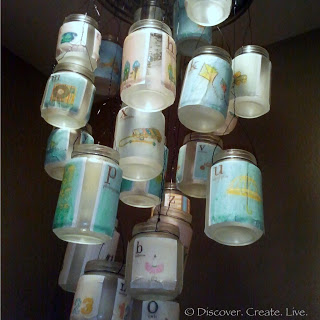 Alphabet Chandelier from old baby food jars